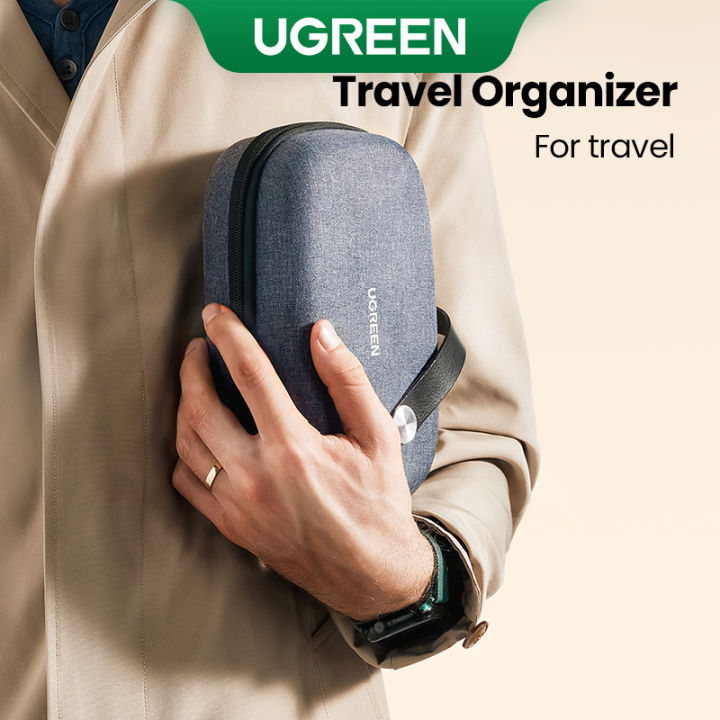 UGREEN Travel Case Gadget Bag Small Portable Electronics Accessories Organizer Travel Carry Hard Case Cable Tidy Storage Box Pouch with Double Layer Double Zipper Snap Hook Carrying Strap