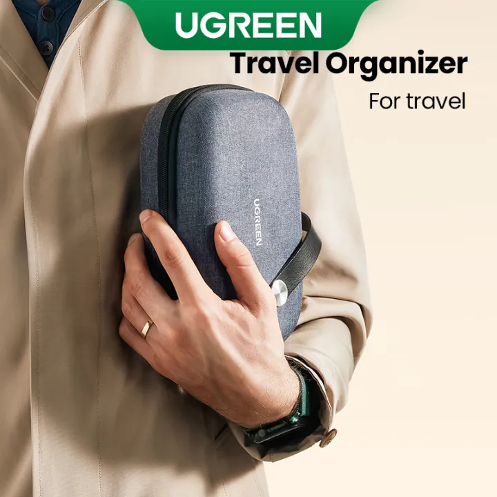 UGREEN Travel Case Gadget Bag Small Portable Electronics Accessories Organizer Travel Carry Hard Case Cable Tidy Storage Box Pouch with Double Layer Double Zipper Snap Hook Carrying Strap
