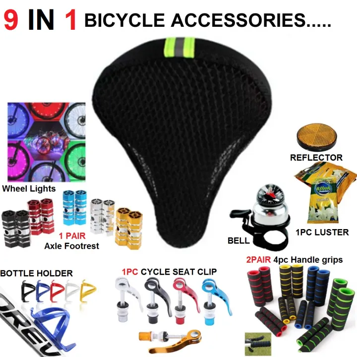 9pc%20bicycle%20accessories%20Bell,Light,Bottle%20Holder,Seat%20cover,%20Seat%20Clamp,%20bicycle%20handle%20bar%20grips%20,%20rear%20pedal%20-%20Image%202