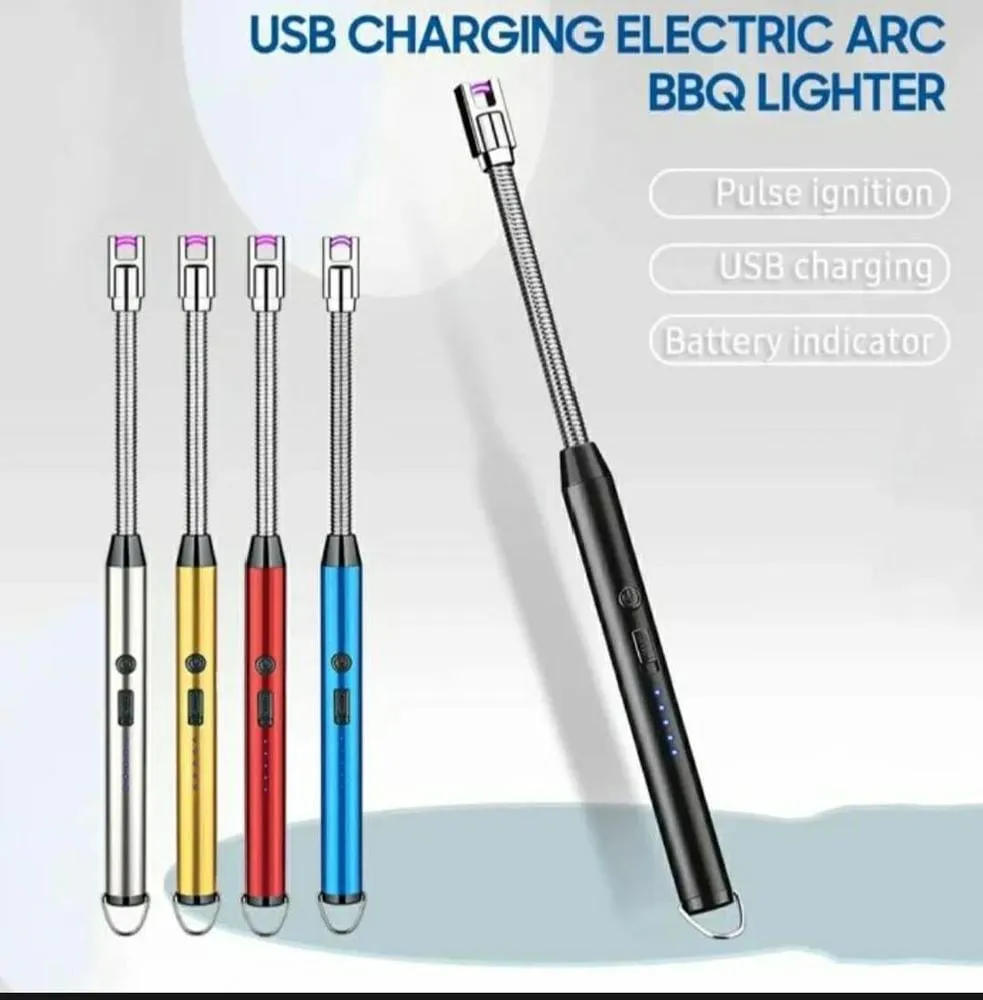 Rechargeable Electric Lighters,USB Lighter ,Stove Lighter,  Geyser Long Lighter Use Plasma Arc to Ligh Candle, Windproof Arc Lighter, Candle Lighter, BBQ Grill Lighter, Camping Accessories  with LED Battery Display Screen,  Flameless 360° Flexible Lighter
