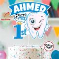 Customized 1st Teeth Baby Digital Birthday Cake Topper, for 6 Months Boy or Girl Birthday Party Celebration & Cake Decoration with Any NAME. 