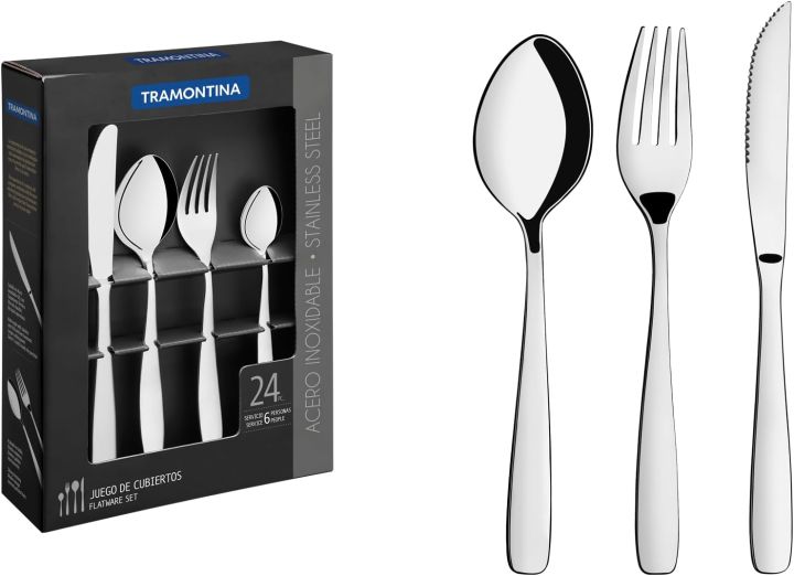 Tramontina Amazona 24 Pieces Stainless Steel Flatware Set with Steak Knife and High Gloss Finish