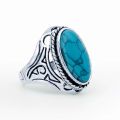 Pack of 3 Vintage Style Punk Rock Rings For Men silver & black lion head ring and blue Turquoise stone Ring. 