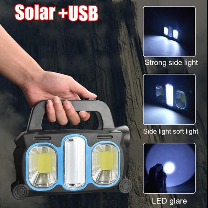 Genuine Big Size Portable COB LED Solar Flashlight Rechargeable Outdoor Camping Lanterns Lamp Power Bank Solar Torch Powerful Work Light