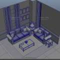 MAYA Indoor Scene Maya Living Room Corner Sofa Tea Table Pillow Desk Lamp Curtain Fruit Tray Model -03354. 