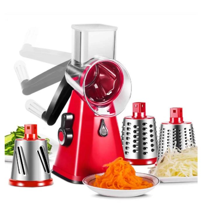 3 in 1 Vegetable Mandoline Slicer Swift Rotary Drum Grater Nut Shredder Veggie Cutter Peeler Spiralizer Cheese Chopper