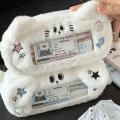Large capacity White Plush Pen Bag Cute Design  Pencil Case Stationery Pouch for For Students For Writers School Supplies Office Organizing Gift for Women ﻿. 