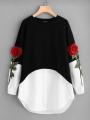 Black & White 3D Embroidery Flower Kurti. 