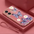 realme Note 60 note60 50 Butterfly Flower Rubber Phone Cover Glossy Plating Case Shockproof Casing with Strap. 