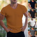 Summer T-shirt Stretchy Solid Color Simple Summer Tee Shirt. 