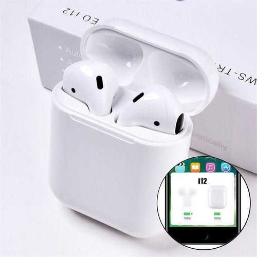 Original I12 Pro TWS (True Wireless Stereo) Bluetooth Earphones Headset With HiFi Stereo Sound & Touch Control System (Connected With All Bluetooth Devices).