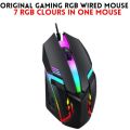 RGB Gaming Mouse With Mousepad - 7 Light Breathing Colours In Mouse & Red Medium Size Mouse Pad All Sides Stitched - USB Wired Gaming Mouse For PC & Laptop - No Side Button - Black. 