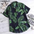 INCERUN Vintage Mens Floral Flower Printed Shirts Short Sleeve Casual Blouse Beach Tops. 