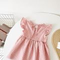 Adorable Summer Baby Girls Dress Pure Cotton Korean Style Princess Kids Dress Plaid. 