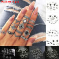 15Pcs/Set Alloy Silver Black Stone Party Anillo/Crown Elephant Wedding Anniversary Rings For Girls / Variety Ladies. 