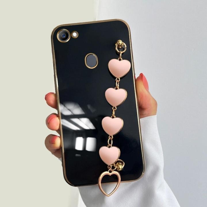 COROGI for OPPO F7 Back Cover with Love Heart Bracelet Chain Stylish 6D Plating Shiny Cases Soft Silicone Mobile Phone Case Pouch for Girls