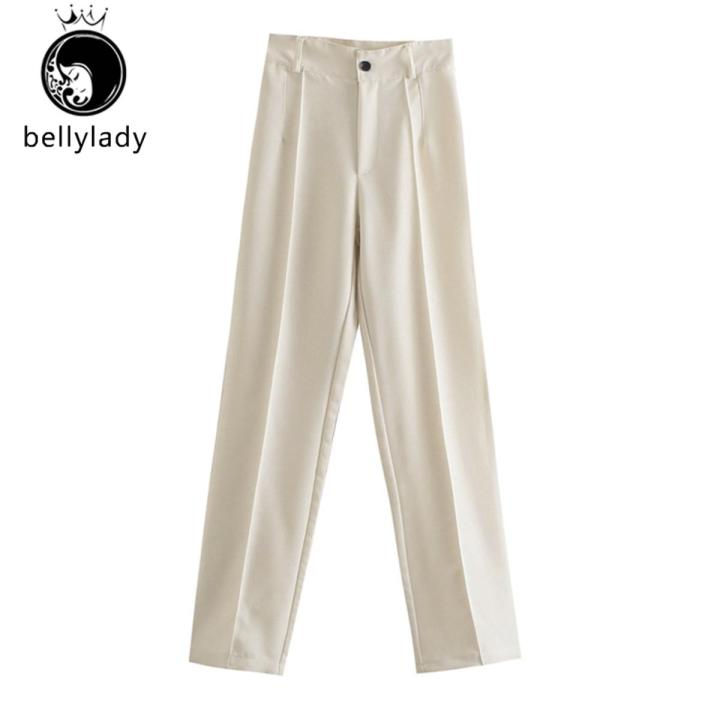 Women Suit Trousers High Waist Solid Color Straight Pants Fashion Casual Wide Leg Pants