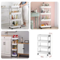 4 Layer Plastic Rolling Utility Cart Slide Out Narrow Kitchen Storage Trolley Rack with Caster Wheels, Storage Shelves Space Saving Home Storage Organizer Racks - White. 