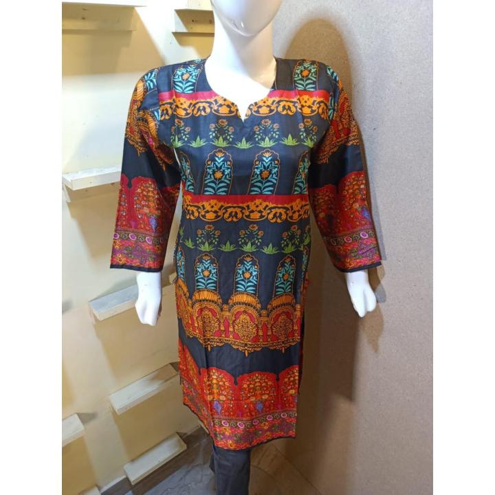 Linen Kurti Mulitcolor Stylish Design Stitched Printed Linen Kurti for Girl By Anaya Shopping Center