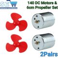 2 Pairs 3V RS-140 DC Motors Plus 6cm Plastic Fan Propellers Set for DIY Projects. 