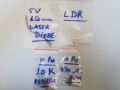 Student Electronic Project Kit#16 (Kit Number 16 with 4 Parts) - Resistor 10K 1/4W 10Pcs - Resistor 1/4W 470 Ω 10Pcs - 5V 650nm Laser Diode 1Pcs - LDR Sensor 1Pcs. 