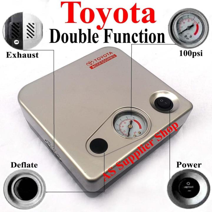Toyota Double Function 12 Volt Portable Electric Car Air Pump Car Air Compressor Car Tire Air Inflator Deflator Car Tyre Air Inflator Deflator Pump Compressor Electric Air Blower Tool Kit Toolkit Car Air Pressure Gauge Car Gadgets Accessories