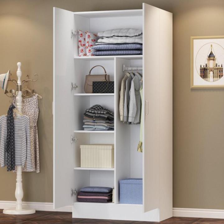 Modern Bedroom Closet Cabinet with Clothes rod And Storage space, Hitow 2 Doors Wardrobe Armorie,  Storage Space Organizer, White