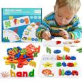Spelling Games for Kids,Alphabet Puzzle Game Toy Set with Double-Sided Word Pattern Cognition Cards & 52 wooden letter blocks,Preschool Vocabulary Spelling for Kids Toddlers. 