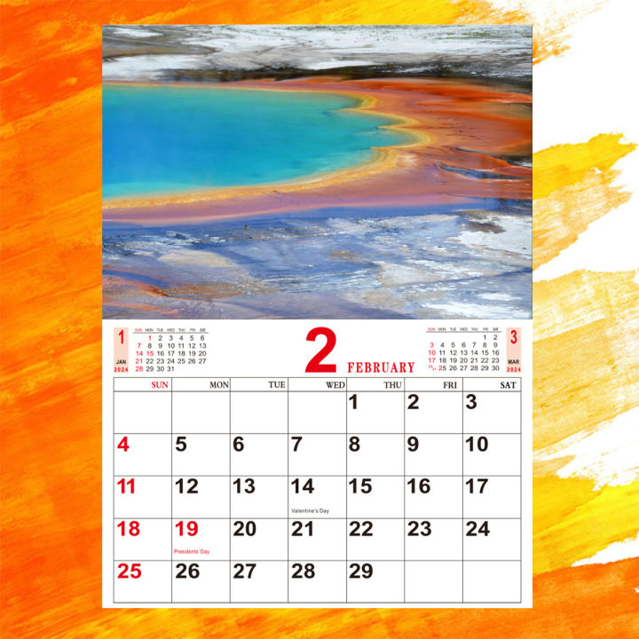 A3 size 2024 European and American English landscape photos wall calendar with different scenery photos every month
