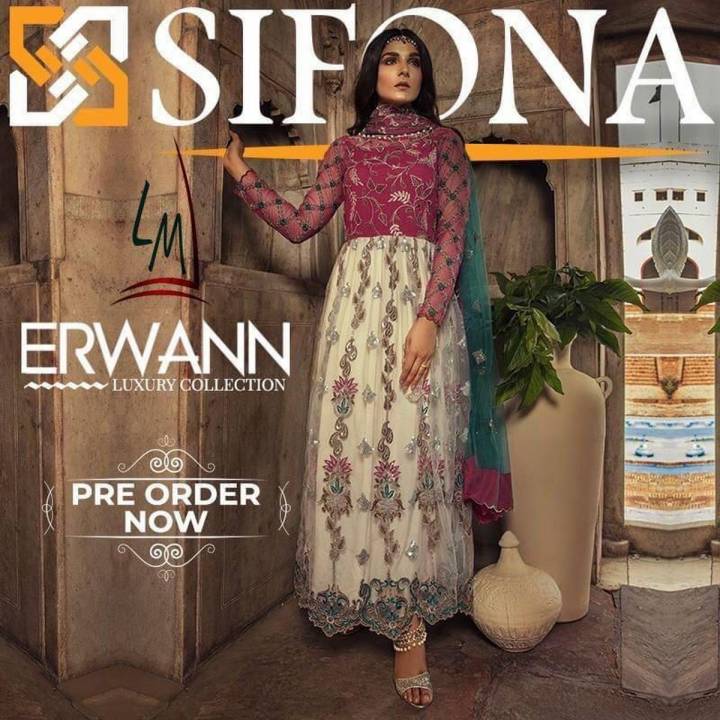 SIFONA ERWAN LUXURY COLLCTION   NET EMBROIDERED DRESSES ** By Bano Collection's**   FRONT BODY NET