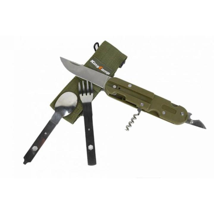 Kingcamp - Multifunction Outdoor Tableware,3 in 1 Camping Folding Spoon Fork Knife Portable Cutlery Set with Pouch