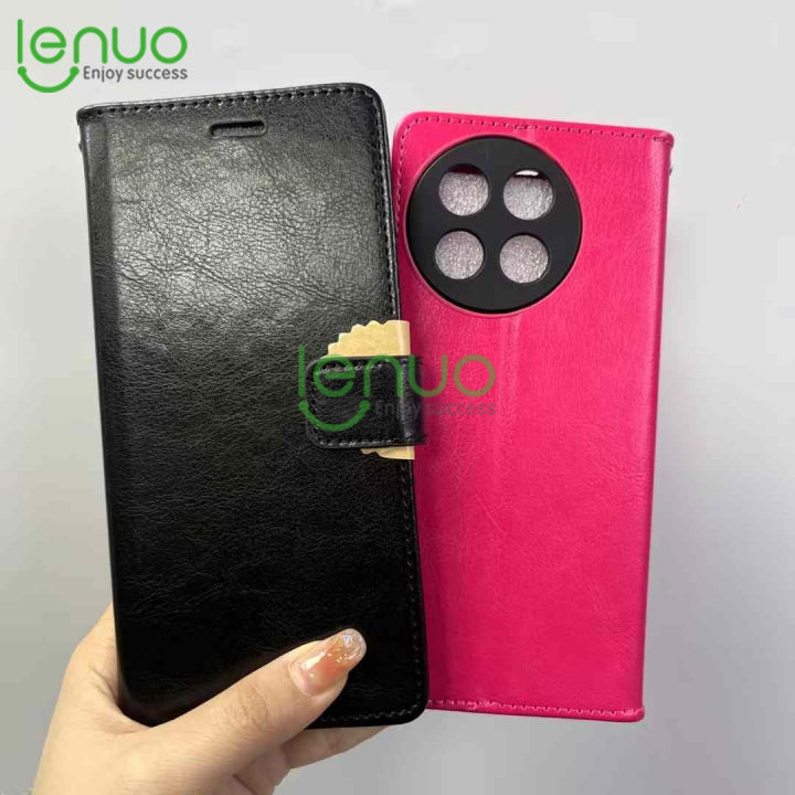 Lenuo For Tecno Spark 30 Pro Back Cover Luxury Retro Flip PU Leather Wallet Case Flip Clasp Stand Cards Holder Casing