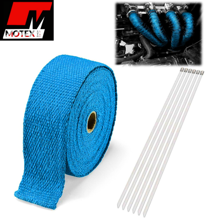 Bend wrap 3 Meter Heat Wrap for Silencer Motorcycle, Cars Black Exhaust Pipe Heat Insulation Anti-heat Cloth Universal Motorbike Scooter Motor Exhaust Pipe, Glass Fiber Particle Cloth Hot Insulation Wrap Roll - Blue