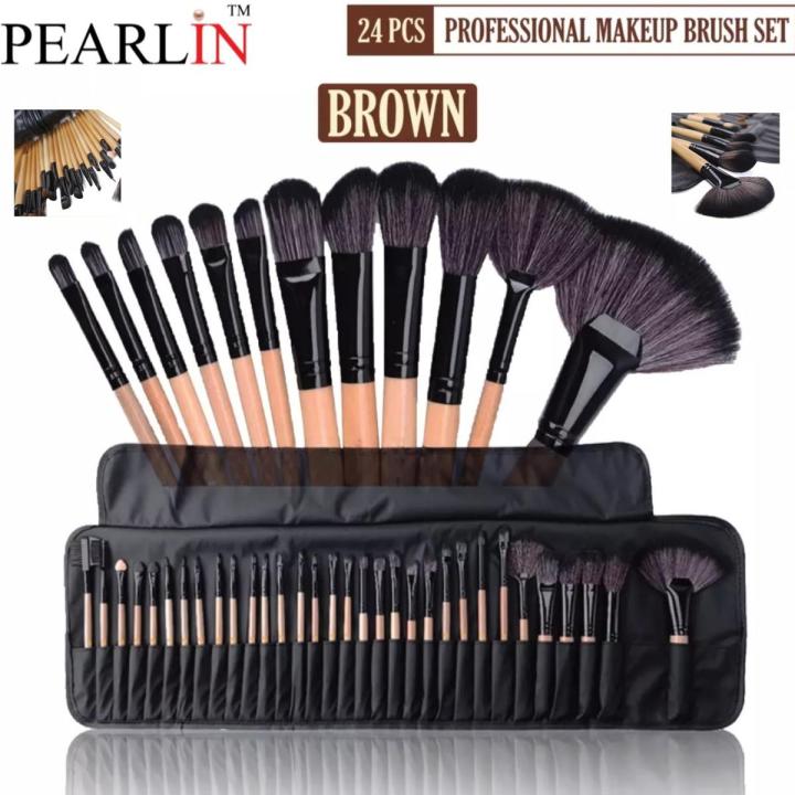 Pearlin 24 Pieces Makeup brushes - Professional Eye and Face brushes set with leather bag - Foundation brush - Eyeshadow brushes set