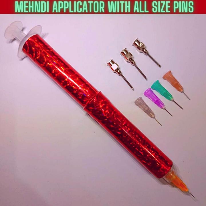 mehndi injection pen with 8 extra needle, create amazing henna designs by henna applicator pen