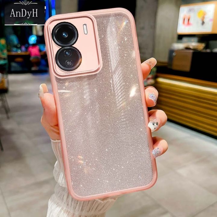 AnDyH Phone Case for Vivo Y02S Y16 Y35 Y56 5G High End Flash Powder Gradient Transparent All Inclusive Camera Protection Casing