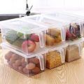 Refrigerator Storage Box Transparent Sealed Rectangle Plastic Container with Lid and Handle. 