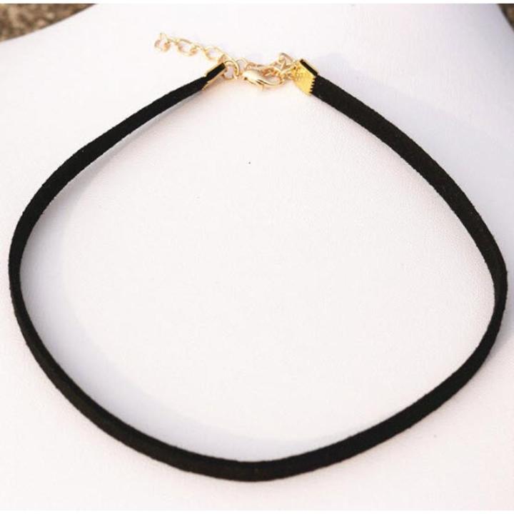 Black Choker Necklaces Men Women Velvet Suede Leather Short - Main Image