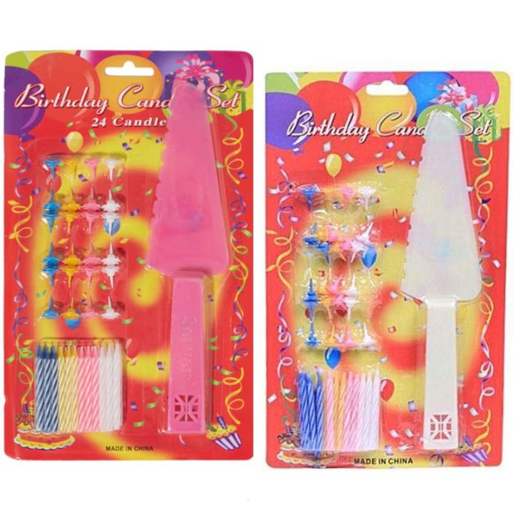 CAKE DECORATION CANDLE WITH PLASTIC KNIFE ( PACK OF 24 CANDLES WITH STAND )