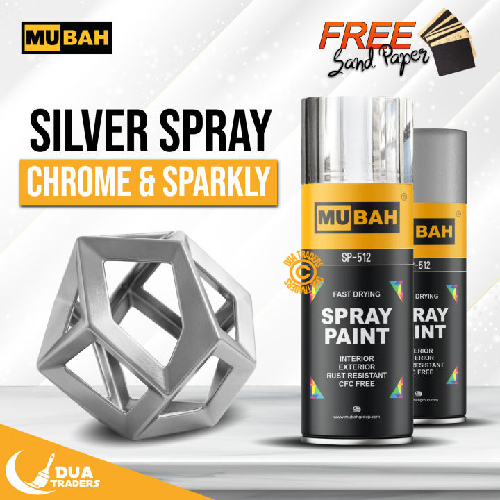 Inported Paint SILVER Spray Paint 400 ml, Bright Chrome & Galvanizing Silver, MUBAH ...