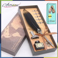 Artisan - Feather Quill Dip Pen Calligraphy Pen Set with 5 Metal Nibs Natural Handcrafted Luxury Quill Pen and Ink Set. 