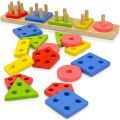 wooden Geometric Shape Sorter | Geometric Intelligence Wooden Puzzles | Teaching Geometric Shape | Cognitive Matching Toys colorful For Kids. 