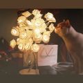 Rose Tree Lamp 24 Led Rose Flower Tree Lights USB Table Lamp Fairy Lights Office And Bed Room Decoration. 