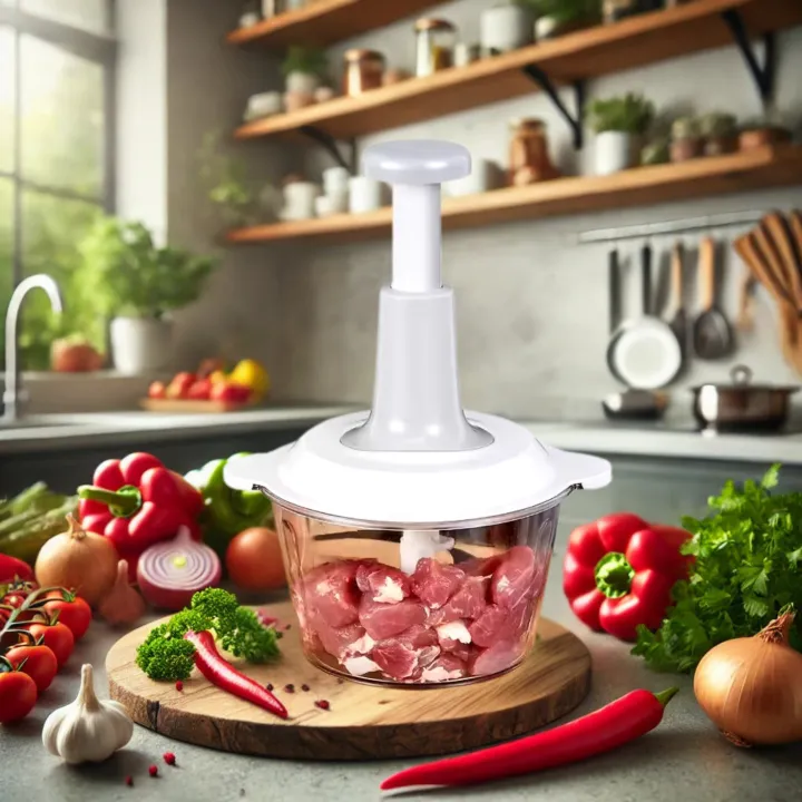 One Hand Chopper 1500ML Manual Hand Chopper – Durable Steel Chopper with 3 Blades for ...