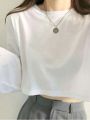DROP SHOULDER OVERSIZED CROP TEE-WHITE. 