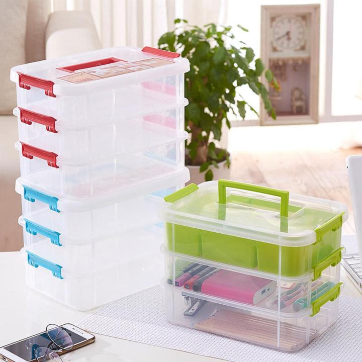 Creative Multi-Purpose Three-Layer Plastic Storage Box Transparent Makeup Jewelry Box Portable Belt Grid Desktop Storage Box