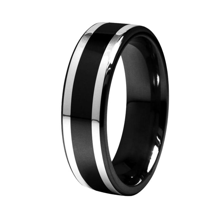 Silver Black Stainless Steel Ring for Men