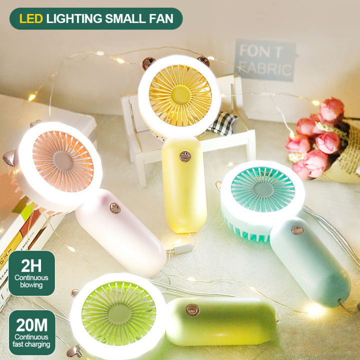 Handheld Mini Fan USB Rechargeable Cooling Fans Cute Portable Night Light Summer Small Pocket Fan Cartoon Mute Fans for Dormitory Home Student Outdoor Travel