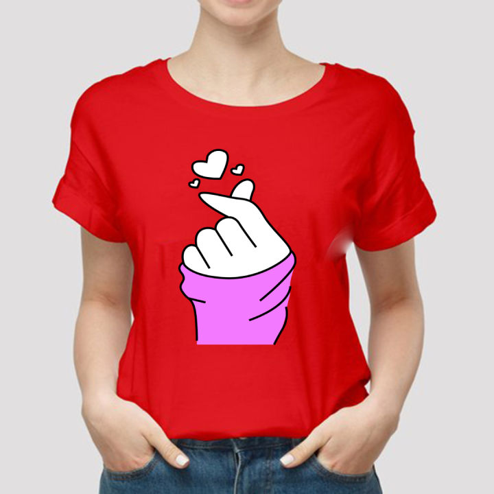 trendy%20KOREAN%20FINGER%20HEART%20sign%20sticker%20T-shirts%20half%20sleeves%20Tee%20soft%20stylish%20%20%20Tshirts%20casual%20tops%20%20for%20girls%20/%20women%20-%20Image%202