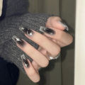 24pcs Fake Black Nail Long Ballet Reusable Adhesive Acrylic Press On Set Nails Artificial False Nails Arts  Encounter. 